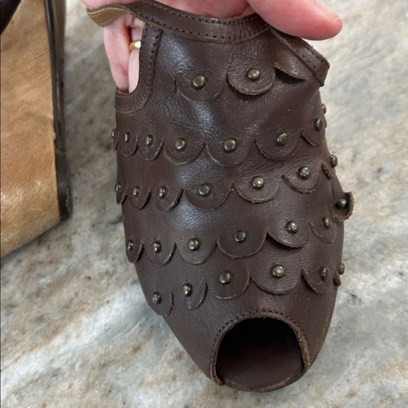 Schuler & Sons Philadelphia peep toe wedge shoes size 40 buckle strap brown - Picture 11 of 14